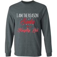 Load image into Gallery viewer, Designs by MyUtopia Shout Out:I am the Reason Santa has a Naughty List - Ultra Cotton Long Sleeve T-Shirt,Dark Heather / S,Long Sleeve T-Shirts

