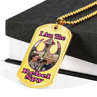 Load image into Gallery viewer, Designs by MyUtopia Shout Out:I Am The Rebel Spy Dog Tag (C),Military Chain (Gold) / No,Dog Tag Necklace
