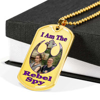 Load image into Gallery viewer, Designs by MyUtopia Shout Out:I Am The Rebel Spy Dog Tag (J),Military Chain (Gold) / No,Dog Tag Necklace
