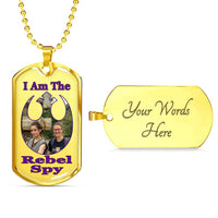 Load image into Gallery viewer, Designs by MyUtopia Shout Out:I Am The Rebel Spy Dog Tag (J),Military Chain (Gold) / Yes,Dog Tag Necklace

