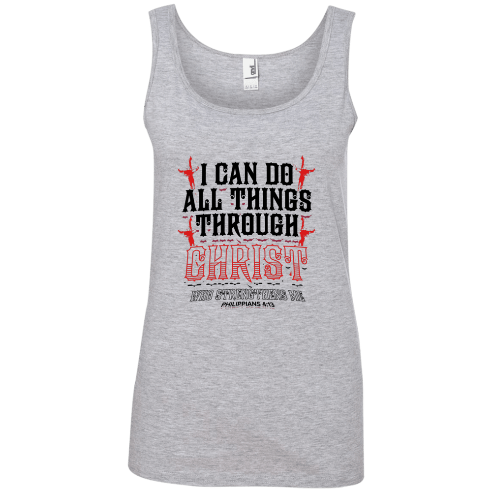 Designs by MyUtopia Shout Out:I Can Do All Things Through Christ 100% Ring-spun Cotton Ladies Tank Top,Heather Grey / S,Tank Tops