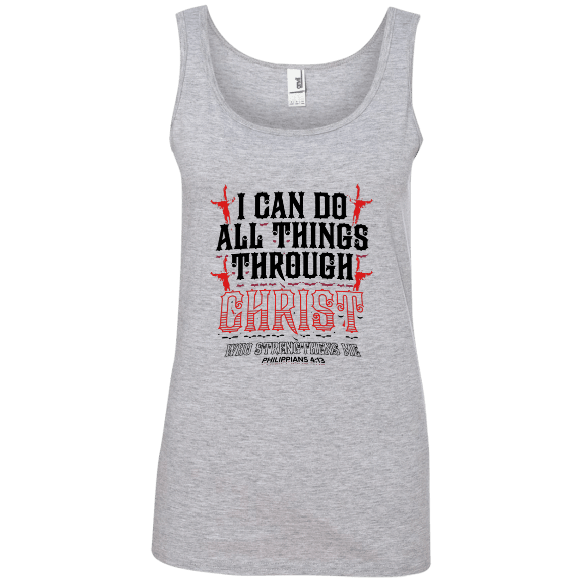 Designs by MyUtopia Shout Out:I Can Do All Things Through Christ 100% Ring-spun Cotton Ladies Tank Top,Heather Grey / S,Tank Tops