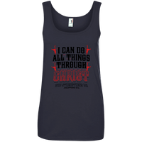 Load image into Gallery viewer, Designs by MyUtopia Shout Out:I Can Do All Things Through Christ 100% Ring-spun Cotton Ladies Tank Top,Navy / S,Tank Tops
