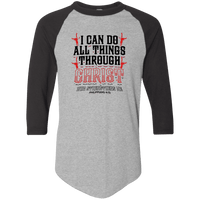 Load image into Gallery viewer, Designs by MyUtopia Shout Out:I Can Do All Things Through Christ 3/4 Length Sleeve Color block Raglan Jersey T-Shirt,Athletic Heather/Black / S,Long Sleeve T-Shirts
