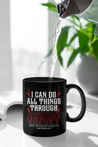 Load image into Gallery viewer, Designs by MyUtopia Shout Out:I Can Do All Things Through Christ Ceramic Coffee Mug - Black,11 oz / Black,Ceramic Coffee Mug
