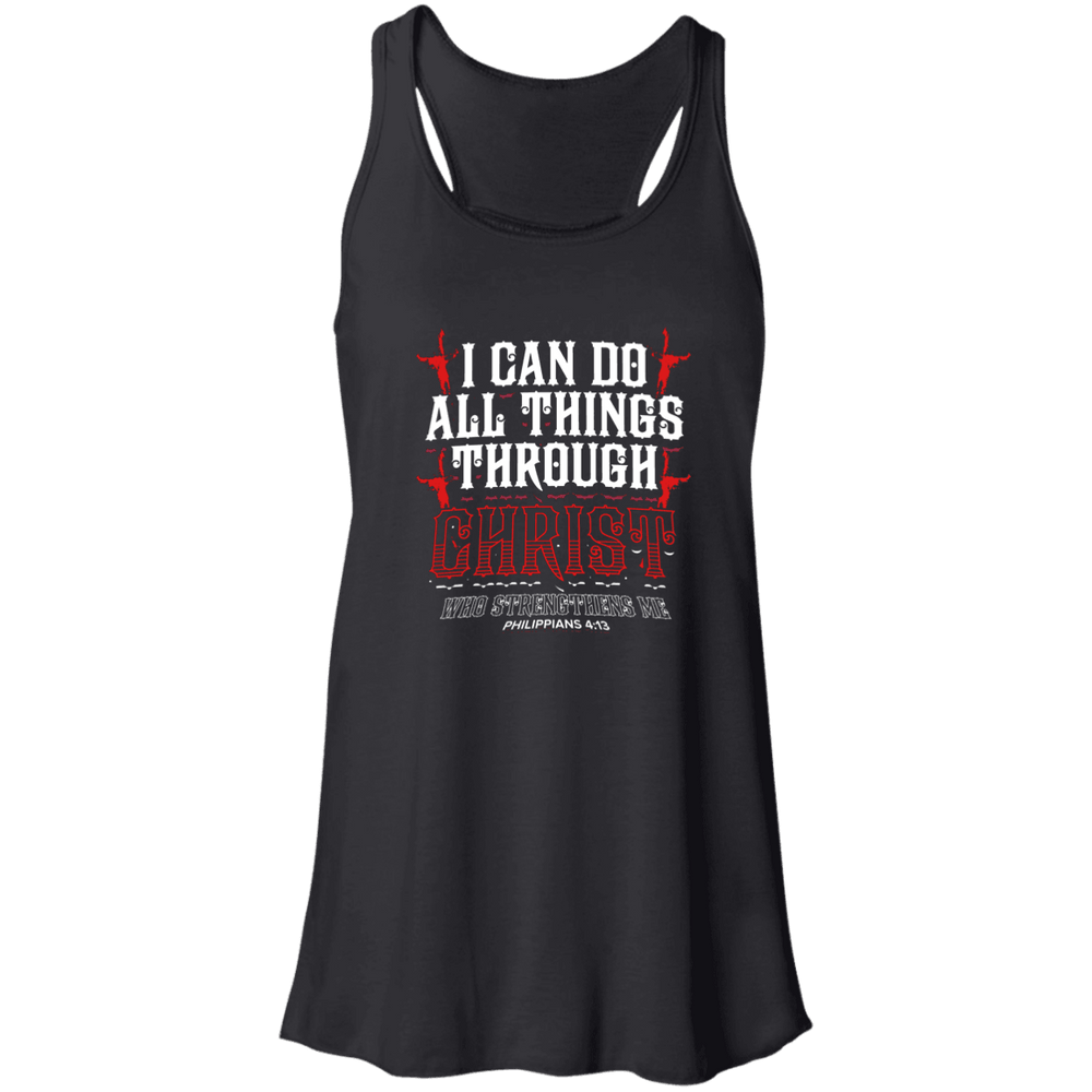 Designs by MyUtopia Shout Out:I Can Do All Things Through Christ Flowy Racerback Tank,Black / X-Small,Tank Tops