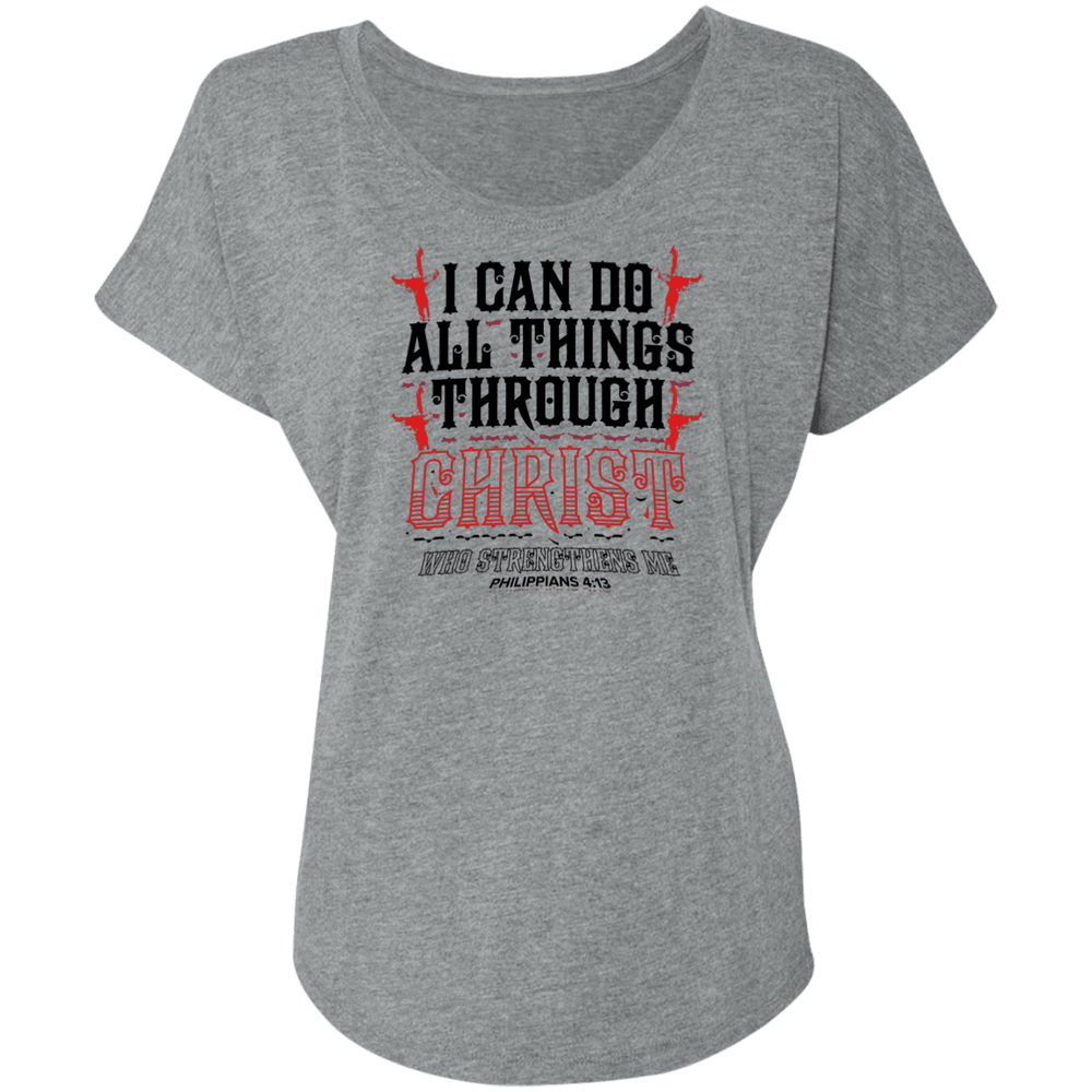 Designs by MyUtopia Shout Out:I Can Do All Things Through Christ Ladies' Tri-blend Dolman Sleeve,Premium Heather / X-Small,Ladies T-Shirts