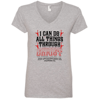 Load image into Gallery viewer, Designs by MyUtopia Shout Out:I Can Do All Things Through Christ Ladies&#39; V-Neck T-Shirt,Heather Grey / S,Ladies T-Shirts
