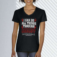 Load image into Gallery viewer, Designs by MyUtopia Shout Out:I Can Do All Things Through Christ Ladies&#39; V-Neck T-Shirt
