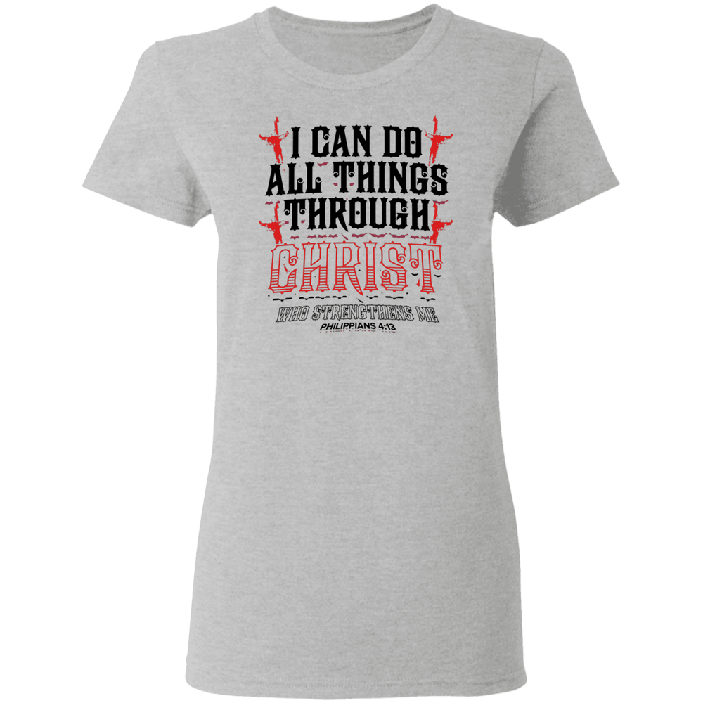 Designs by MyUtopia Shout Out:I Can Do All Things Through Christ Ultra Cotton  Ladies Round Neck T-Shirt,S / Sport Grey,Ladies T-Shirts