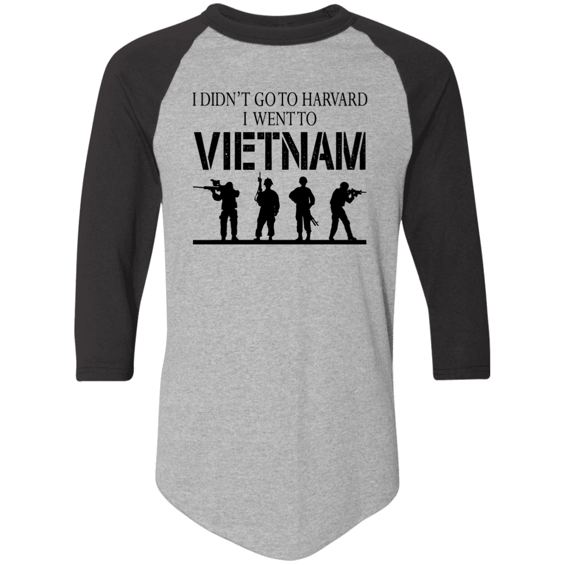 Designs by MyUtopia Shout Out:I Didn't Go To Harvard, I Went To Vietnam 3/4 Length Sleeve Color block Raglan Jersey T-Shirt,Athletic Heather/Black / S,T-Shirts