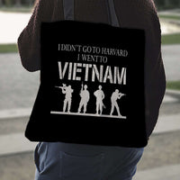 Load image into Gallery viewer, Designs by MyUtopia Shout Out:I Didn&#39;t Go To Harvard, I Went To Vietnam Fabric Totebag Reusable Shopping Tote
