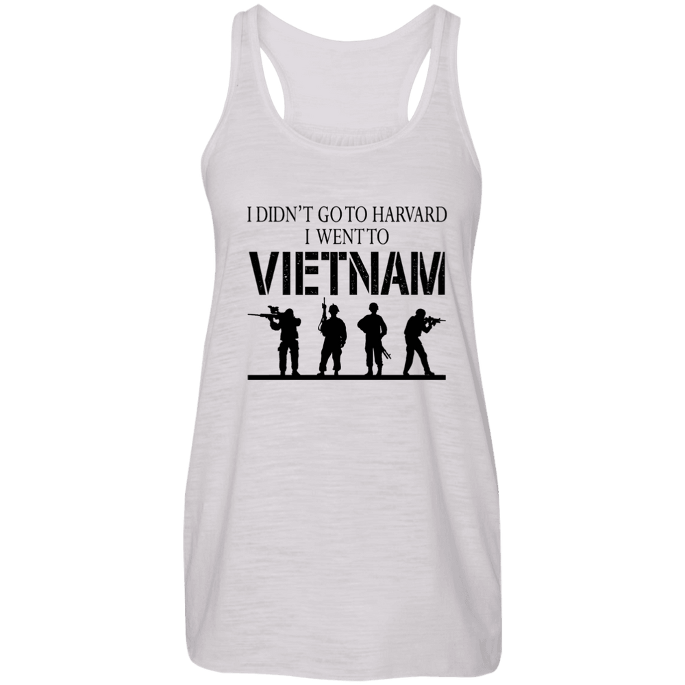 Designs by MyUtopia Shout Out:I Didn't Go To Harvard, I Went To Vietnam Ladies Flowy Racer-back Tank Top,Vintage White / X-Small,Tank Tops