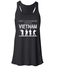 Load image into Gallery viewer, Designs by MyUtopia Shout Out:I Didn&#39;t Go To Harvard, I Went To Vietnam Ladies Flowy Racer-back Tank Top,Black / S,Tank Tops
