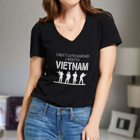 Load image into Gallery viewer, Designs by MyUtopia Shout Out:I Didn&#39;t Go To Harvard, I Went To Vietnam Ladies&#39; V-Neck T-Shirt
