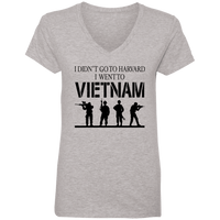 Load image into Gallery viewer, Designs by MyUtopia Shout Out:I Didn&#39;t Go To Harvard, I Went To Vietnam Ladies&#39; V-Neck T-Shirt,Heather Grey / S,Ladies T-Shirts
