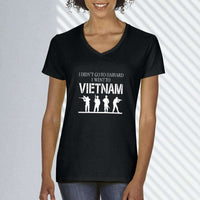 Load image into Gallery viewer, Designs by MyUtopia Shout Out:I Didn&#39;t Go To Harvard, I Went To Vietnam Ladies&#39; V-Neck T-Shirt,Black / S,Ladies T-Shirts

