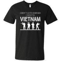 Load image into Gallery viewer, Designs by MyUtopia Shout Out:I Didn&#39;t Go To Harvard, I Went To Vietnam Men&#39;s Printed V-Neck T-Shirt,S / Black,Adult Unisex Vneck Tee
