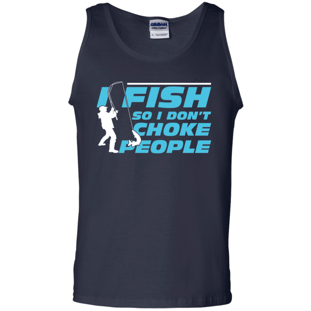 Designs by MyUtopia Shout Out:I Fish so I don't Choke People 100% Cotton Unisex Tank Top,Navy / S,Tank Tops