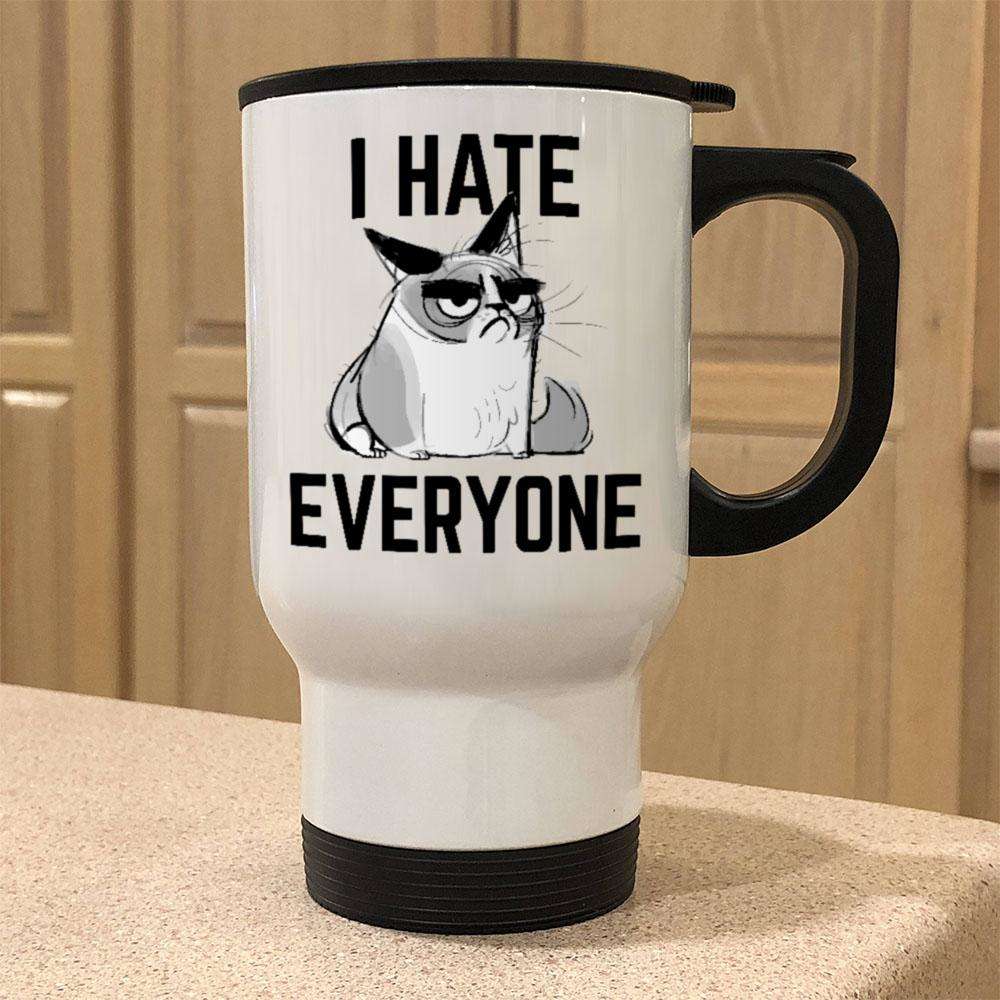 Designs by MyUtopia Shout Out:I Hate Everyone Inspired by Grumpy Cat 14 oz Stainless Steel Travel Mug