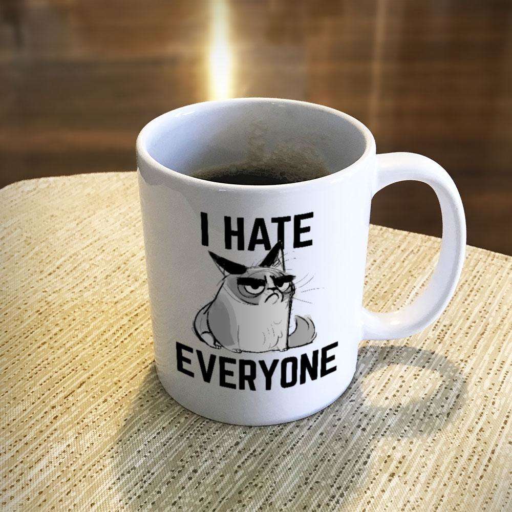Designs by MyUtopia Shout Out:I Hate Everyone Inspired by Grumpy Cat Ceramic Coffee Mug - White