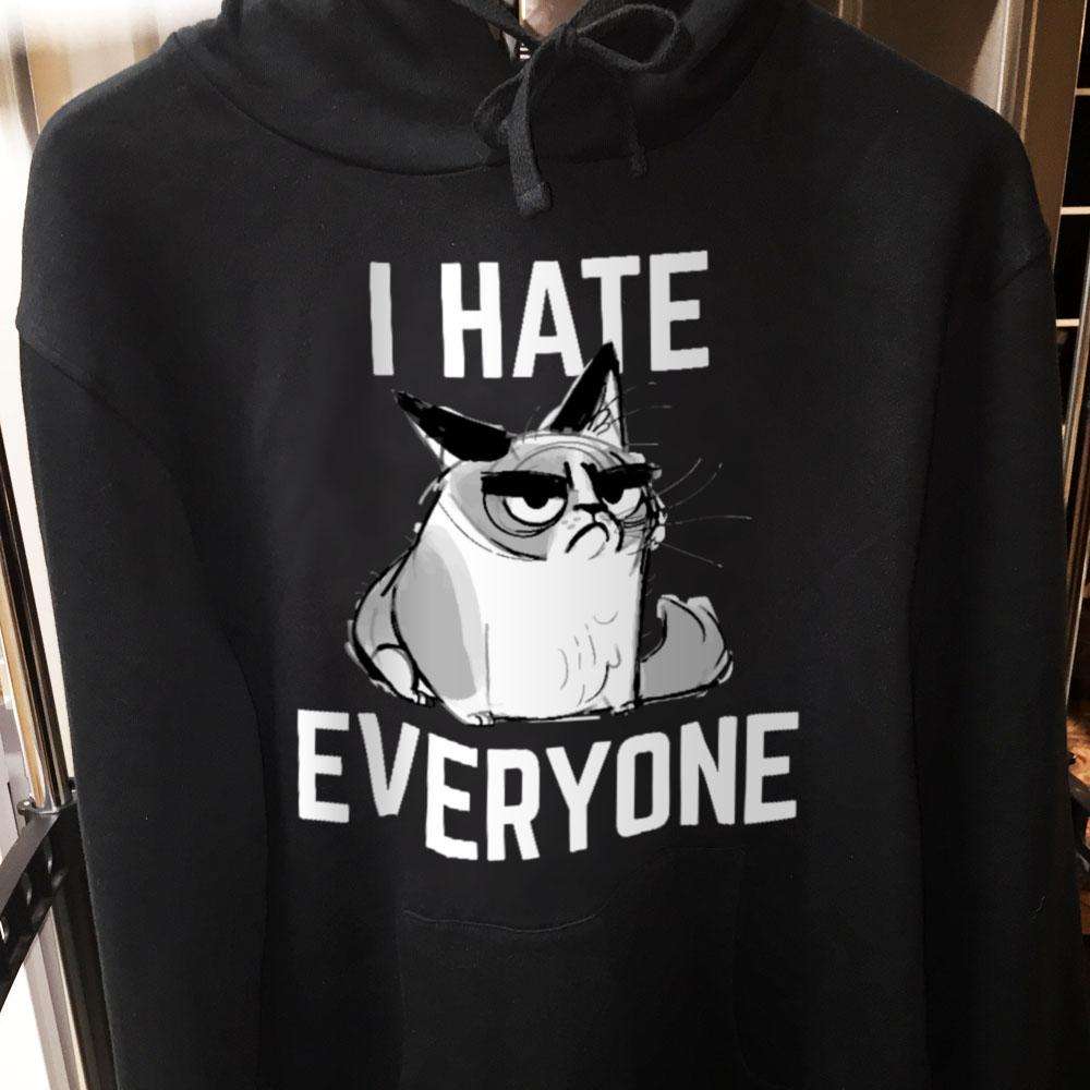Designs by MyUtopia Shout Out:I Hate Everyone Inspired by Grumpy Cat Core Fleece Pullover Hoodie