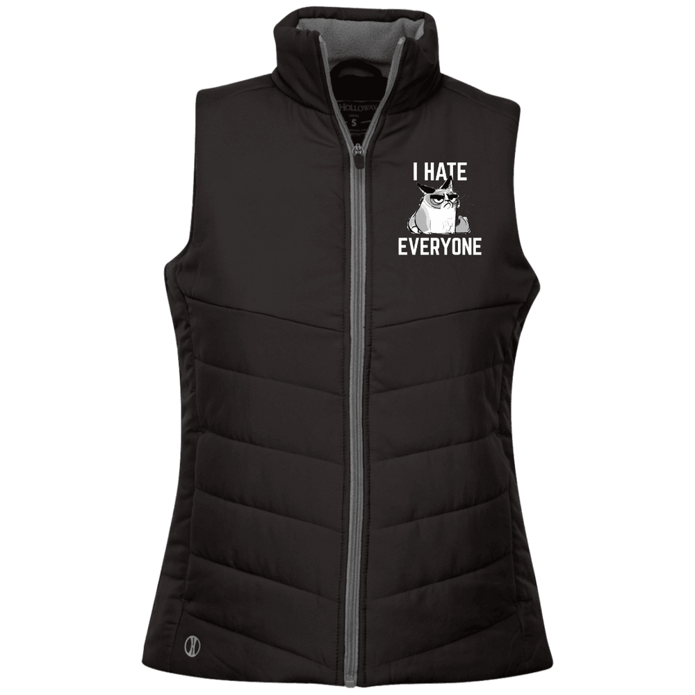 Designs by MyUtopia Shout Out:I Hate Everyone Inspired by Grumpy Cat Embroidered  Ladies' Quilted Vest,Black / X-Small,Jackets
