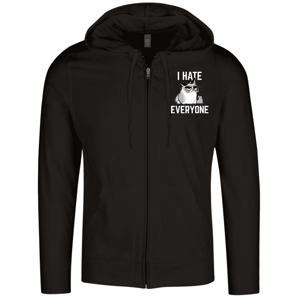 Designs by MyUtopia Shout Out:I Hate Everyone Inspired by Grumpy Cat Embroidered  Lightweight Full Zip Hoodie,Black / X-Small,Sweatshirts