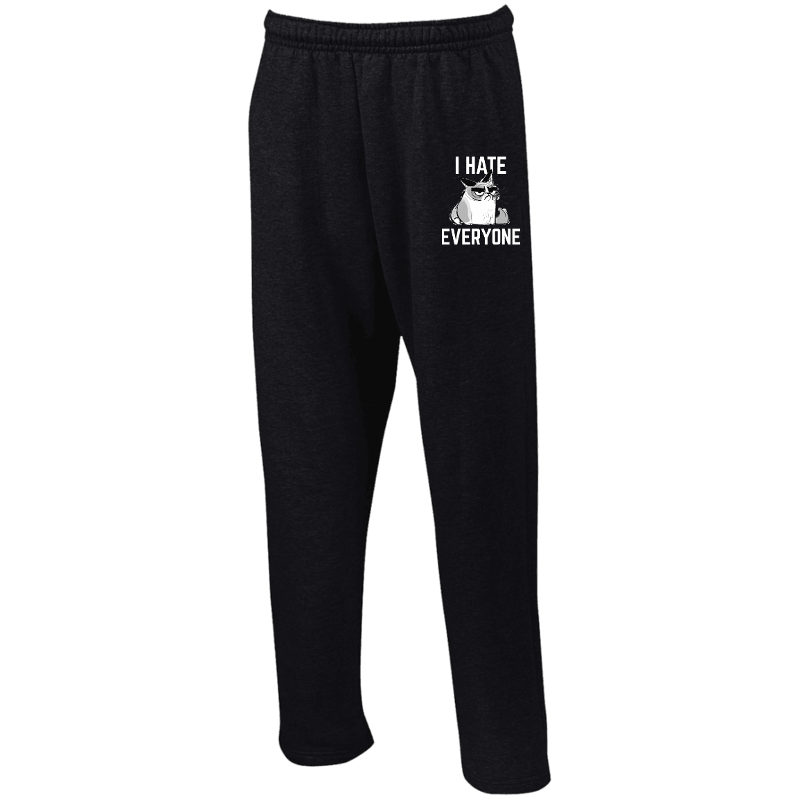 Designs by MyUtopia Shout Out:I Hate Everyone Inspired by Grumpy Cat Embroidered Open Bottom Sweatpants with Pockets,Black / S,Pants