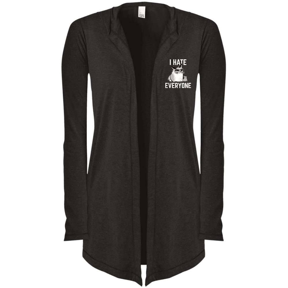 Designs by MyUtopia Shout Out:I Hate Everyone Inspired by Grumpy Cat Embroidered  Women's Hooded Cardigan,Black Frost / X-Small,Sweatshirts