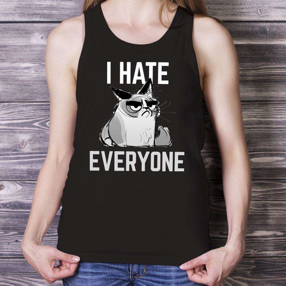Designs by MyUtopia Shout Out:I Hate Everyone Inspired by Grumpy Cat Flowy Racer-back Tank Top