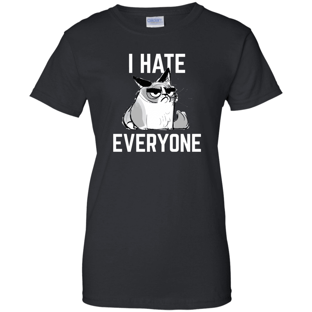 Designs by MyUtopia Shout Out:I Hate Everyone Inspired by Grumpy Cat Ladies' 100% Cotton T-Shirt,X-Small / Black,Ladies T-Shirts