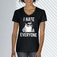 Load image into Gallery viewer, Designs by MyUtopia Shout Out:I Hate Everyone Inspired by Grumpy Cat Ladies&#39; V-Neck T-Shirt

