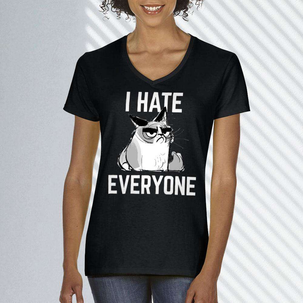 Designs by MyUtopia Shout Out:I Hate Everyone Inspired by Grumpy Cat Ladies' V-Neck T-Shirt