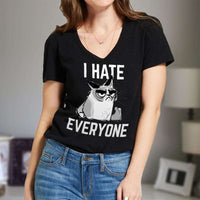 Load image into Gallery viewer, Designs by MyUtopia Shout Out:I Hate Everyone Inspired by Grumpy Cat Ladies&#39; V-Neck T-Shirt

