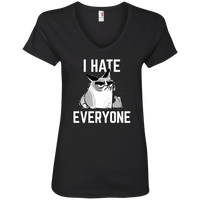 Load image into Gallery viewer, Designs by MyUtopia Shout Out:I Hate Everyone Inspired by Grumpy Cat Ladies&#39; V-Neck T-Shirt,S / Black,Ladies T-Shirts
