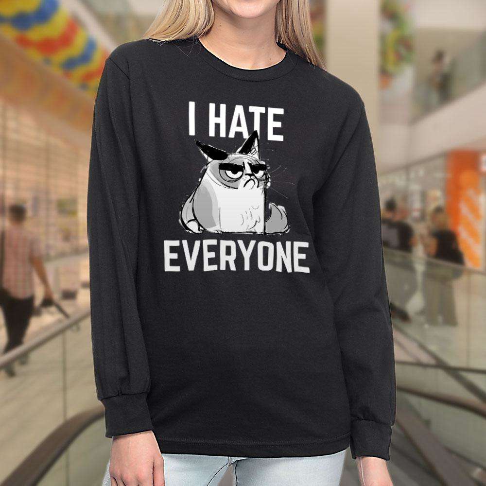 Designs by MyUtopia Shout Out:I Hate Everyone Inspired by Grumpy Cat Ultra Cotton Long Sleeve Unisex T-Shirt