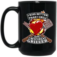 Load image into Gallery viewer, Designs by MyUtopia Shout Out:I Kiss Better than I Grill Ceramic Coffee Mug - Black,15 oz / Black,Ceramic Coffee Mug
