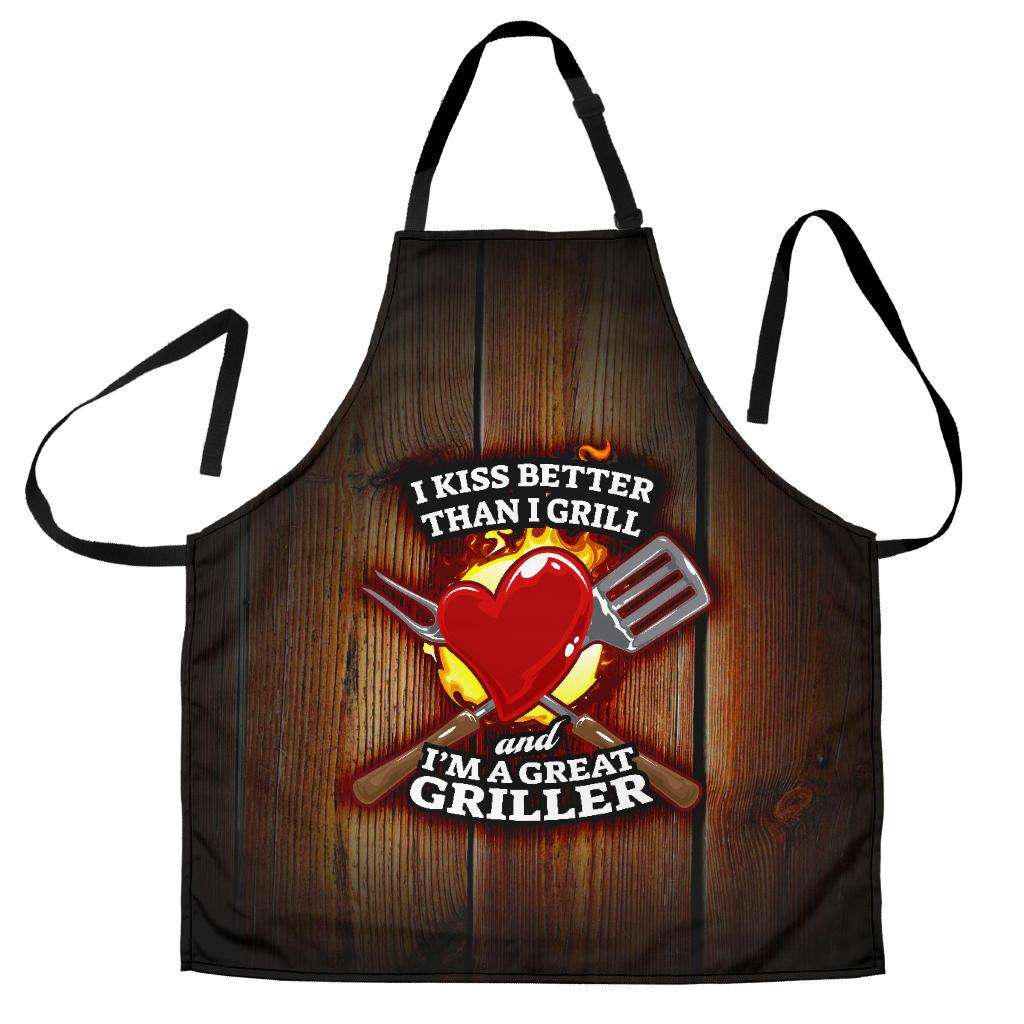 Designs by MyUtopia Shout Out:I Kiss Better Than I Grill Funny Apron, Kitchen, Baking, BBQ, Grilling,Men's Apron / Universal Fit,Apron
