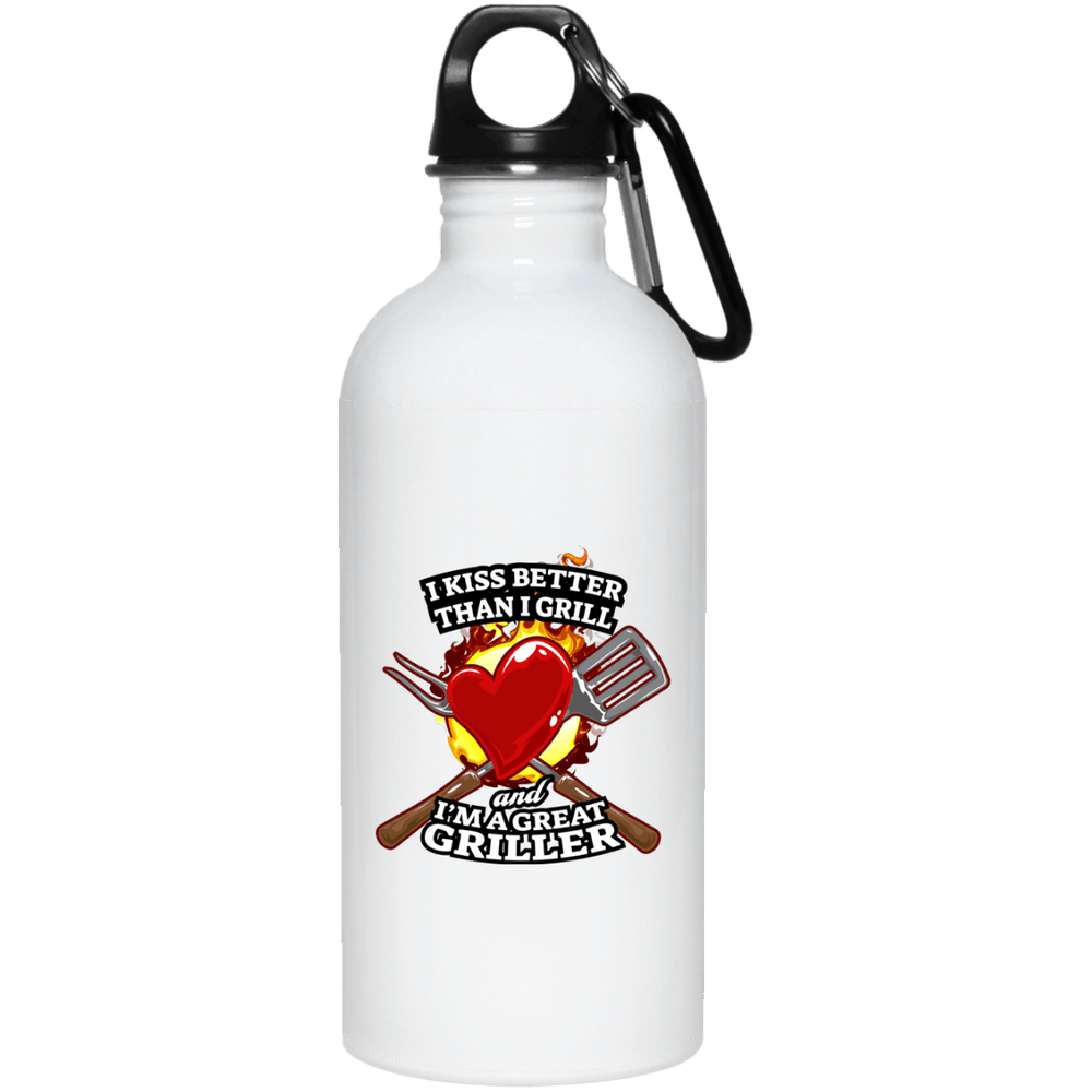 Designs by MyUtopia Shout Out:I Kiss Better than I Grill Stainless Steel Water Bottle,White / One Size,Water Bottles