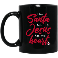 Load image into Gallery viewer, Designs by MyUtopia Shout Out:I Like Santa but Jesus Has My Heart - Ceramic Coffee Mug - Black,11 oz / Black,Apparel
