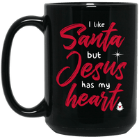 Load image into Gallery viewer, Designs by MyUtopia Shout Out:I Like Santa but Jesus Has My Heart - Ceramic Coffee Mug - Black,15 oz / Black,Apparel
