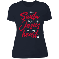 Load image into Gallery viewer, Designs by MyUtopia Shout Out:I Like Santa but Jesus Has My Heart - Ultra Cotton Ladies&#39; T-Shirt,Midnight Navy / X-Small,Ladies T-Shirts
