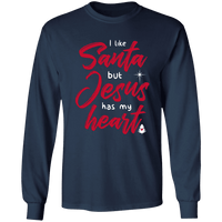 Load image into Gallery viewer, Designs by MyUtopia Shout Out:I Like Santa but Jesus Has My Heart - Ultra Cotton Long Sleeve T-Shirt,Navy / S,Long Sleeve T-Shirts
