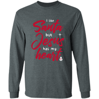 Load image into Gallery viewer, Designs by MyUtopia Shout Out:I Like Santa but Jesus Has My Heart - Ultra Cotton Long Sleeve T-Shirt,Dark Heather / S,Long Sleeve T-Shirts
