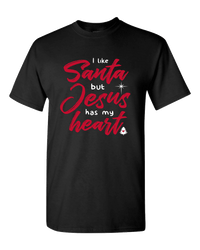 Load image into Gallery viewer, Designs by MyUtopia Shout Out:I Like Santa But Jesus Has My Heart Adult Unisex T-Shirt,S / Black,Adult Unisex T-Shirt
