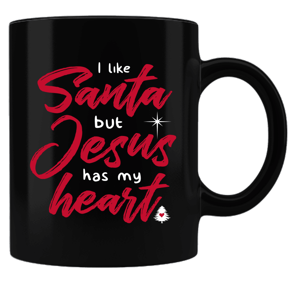 Designs by MyUtopia Shout Out:I Like Santa But Jesus Has My Heart Ceramic Black Coffee Mug,Default Title,Ceramic Coffee Mug