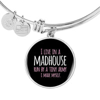 Load image into Gallery viewer, Designs by MyUtopia Shout Out:I Live in a MadHouse Run By a Tiny Army I Made Engravable Keepsake Bangle Round Bracelet - Black
