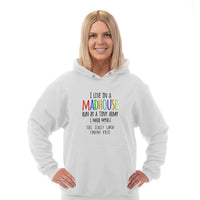 Load image into Gallery viewer, Designs by MyUtopia Shout Out:I Live in a MadHouse Run By a Tiny Army I Made Personalized Adult Hoodie
