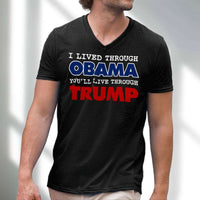 Load image into Gallery viewer, Designs by MyUtopia Shout Out:I Live Through Obama You&#39;ll Live Through Trump Men&#39;s Printed V-Neck T-Shirt
